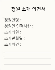 청원 소개 의견서 양식 샘플-청원건명, 천원인 인적사항, 소개의원, 소개년월일, 소개의견 표기